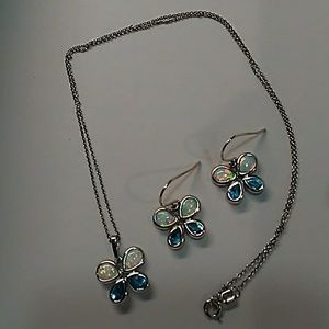 Opal and Topaz Sterling Necklace and Earrings